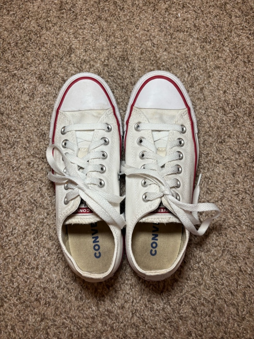 Converse White Low-Top Sneakers with Red Stripe